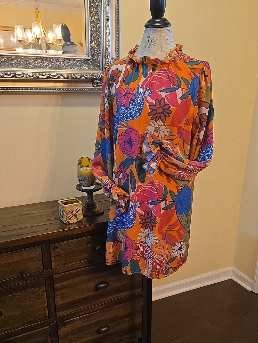 Burnt Orange Floral & Animal Print Long-Sleeve Tunic